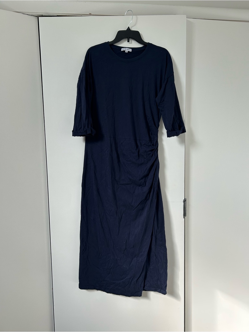 Long Sleeve Navy Maxi Dress - Classic Women's Long Sleeve, gathered wrap look